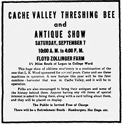 Linden Kimball Wood's Threshing Bee to Live On at U.S.U., 1968.